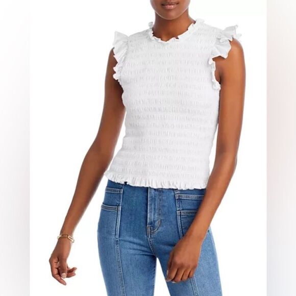 Veronica Beard Wyles Smocked Cotton Tank Top - Picture 1 of 3